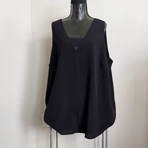 Lane Bryant Black V-Neck Sleeveless Tank with Lace Inset
